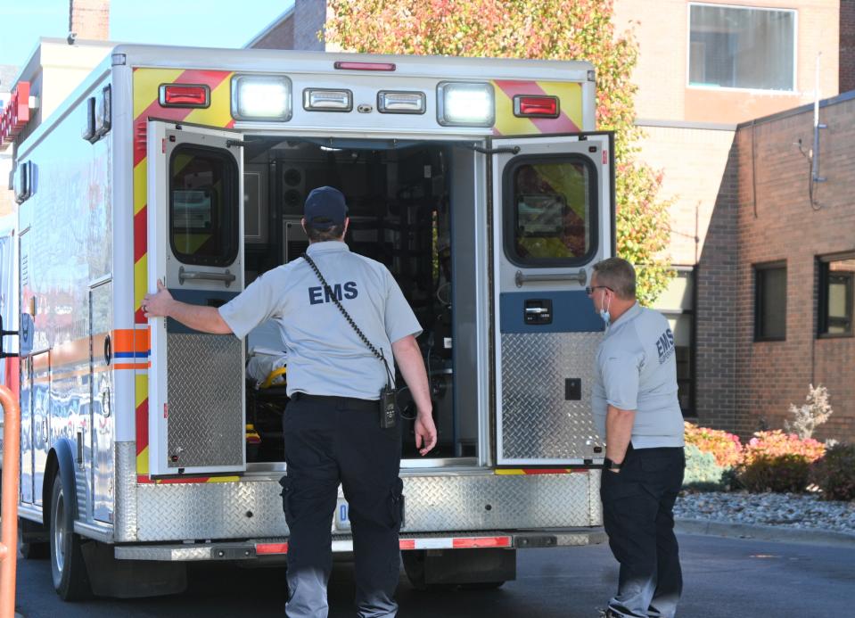 LifeCare EMS arrives with a patient at ProMedica Coldwater Regional Hospital Emergency Department.