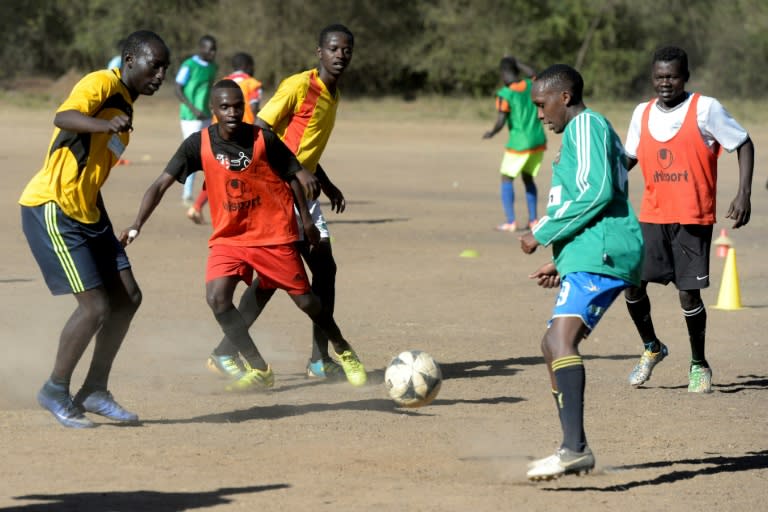 Kibera Black Stars football players during a training session, in Nairobi on January 24, 2017