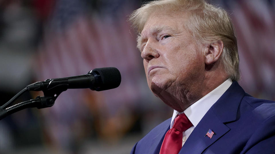 Former President Donald Trump speaks at a rally in Wilkes-Barre, Pa.