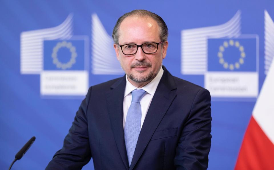 Alexander Schallenberg, the Austrian chancellor, at the EU summit in Brussels - Thierry Monasse/Pool/Anadolu Agency via Getty Images