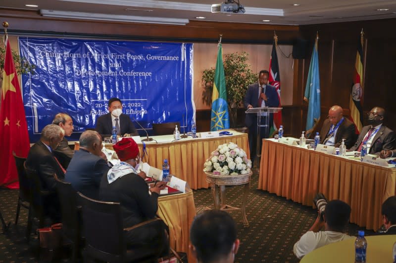 2022年6月20日，衣索比亞國安顧問胡笙（Redwan Hussein）在中國－非洲之角會議上致詞（AP）