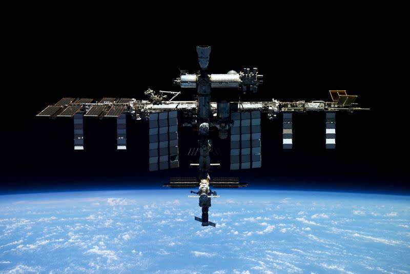 FILE PHOTO: ISS is photographed by Expedition 66 crew member from aÊSoyuz MS-19Êspacecraft