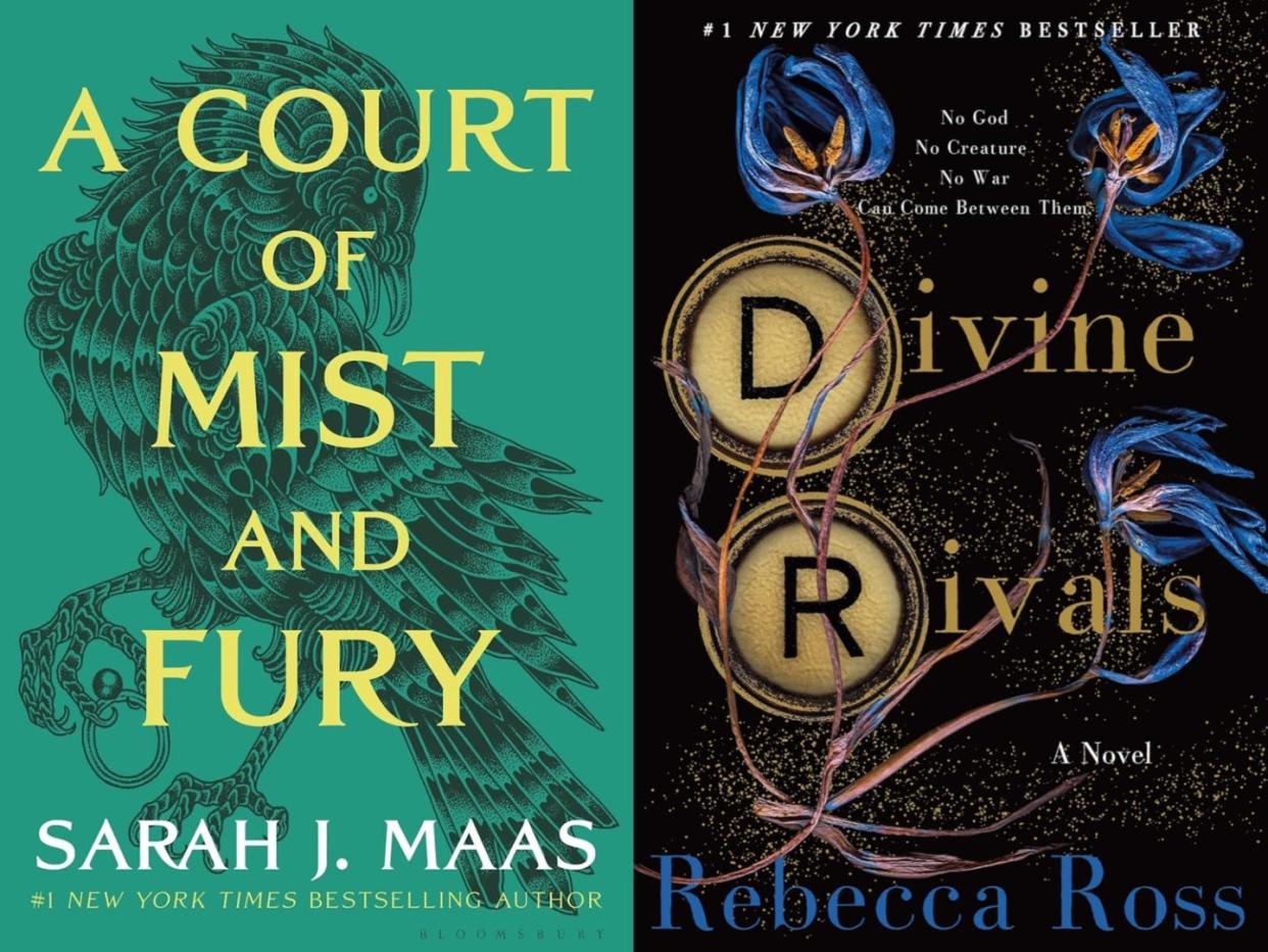 A side-by-side of the cover of "A Court of Mist and Fury" and the cover of "Divine Rivals."