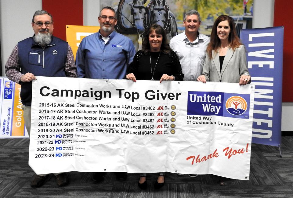 McWane Ductile was the top giver for the fourth year in the row for donating more than $10,000 to the United Way of Coshocton County for the current fundraising campaign.