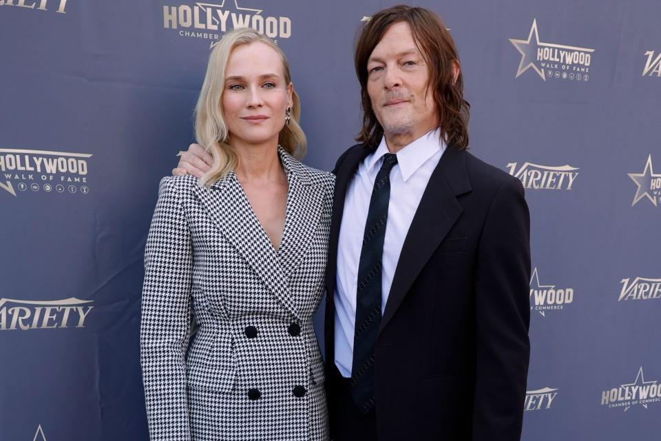 LOS ANGELES, CALIFORNIA - SEPTEMBER 27: (L-R) Diane Kruger and Norman Reedus attend the Norman Reedus Star Ceremony at Hollywood Walk Of Fame on September 27, 2022 in Los Angeles, California. (Photo by Frazer Harrison/Getty Images)