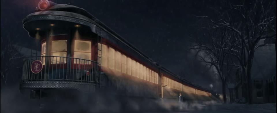 screengrab of the parked train in polar express