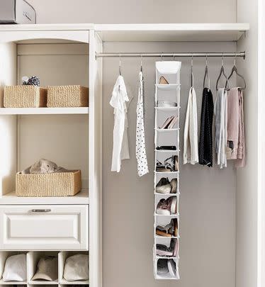 If your shoes are chaotically piling up, this low-hassle hanging wardrobe organiser is here to help.