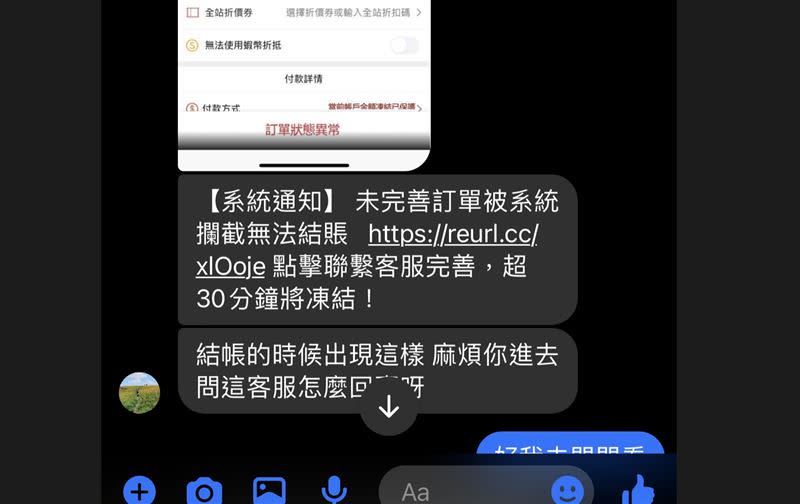 詐騙集團傳的詐騙訊息。（圖／翻攝畫面）