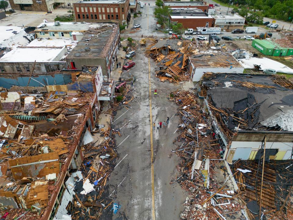 Tornado damage is seen in Sulphur, Okla., on Sunday, April 28, 2024, after severe storms hit the area the night before.