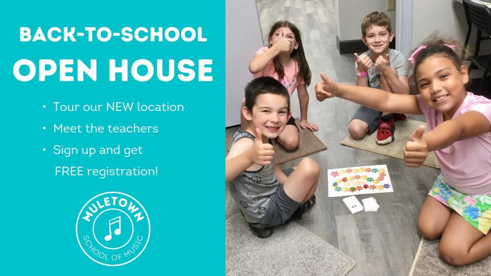 Muletown School of Music will host an open house from 10 a.m. to noon Saturday. Guests will receive discounts on classes, which include guitar, piano, violin and ukulele lessons.
