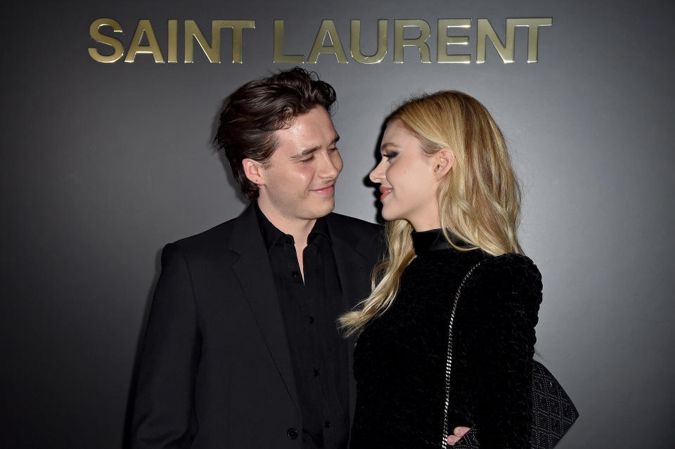 PARIS, FRANCE - FEBRUARY 25: (EDITORIAL USE ONLY) Brooklyn Beckham and Nicola Peltz attend the Saint Laurent show as part of the Paris Fashion Week Womenswear Fall/Winter 2020/2021 on February 25, 2020 in Paris, France. (Photo by Dominique Charriau/WireImage)