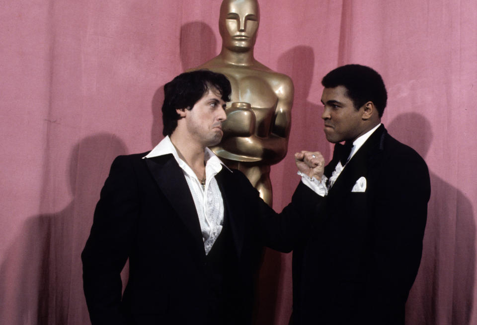 THE 49TH ANNUAL ACADEMY AWARDS - Show Coverage - Airdate: March 28, 1977. (Photo by ABC Photo Archives/Disney General Entertainment Content via Getty Images)
SYLVESTER STALLONE;MUHAMMAD ALI