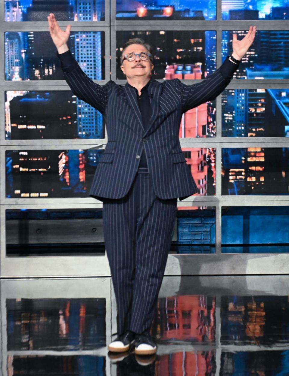 <p>Nathan Lane makes his grand entrance on <em>The Late Show with Stephen Colbert</em> on June 17 in N.Y.C.</p>