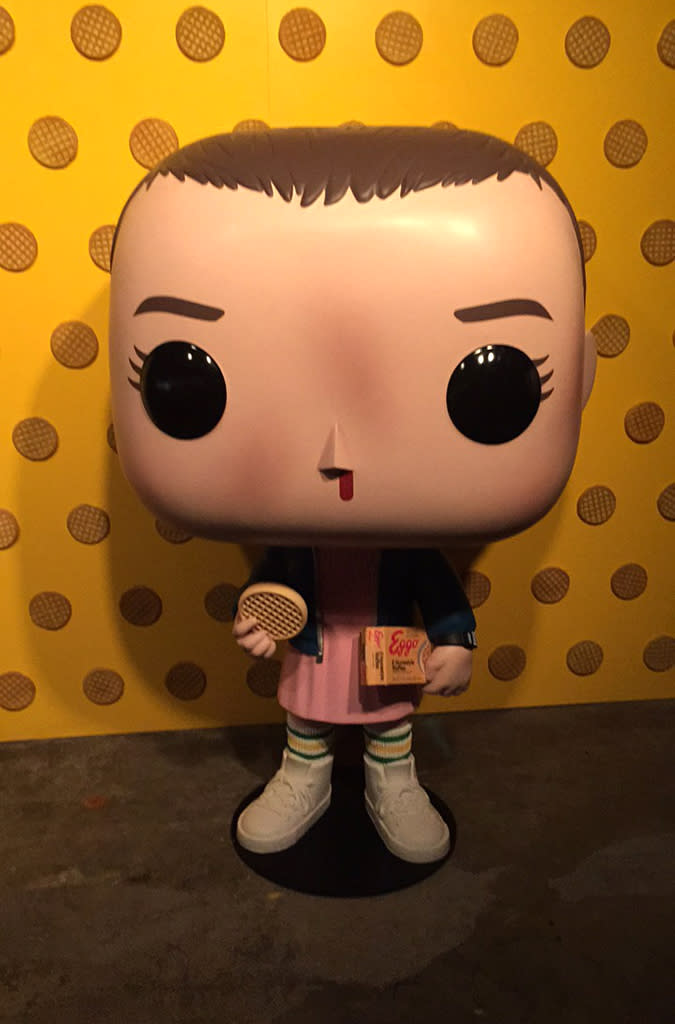 <p>A life-sized version of an Eleven <a rel="nofollow" href="https://www.yahoo.com/tv/funko-pop-twin-peaks-parks-slideshow-wp-151613852.html" data-ylk="slk:Funko Pop!;elm:context_link;itc:0;sec:content-canvas;outcm:mb_qualified_link;_E:mb_qualified_link;ct:story;" class="link  yahoo-link">Funko Pop!</a> figure.<br><br>(Photo: Giana Mucci/Yahoo) </p>