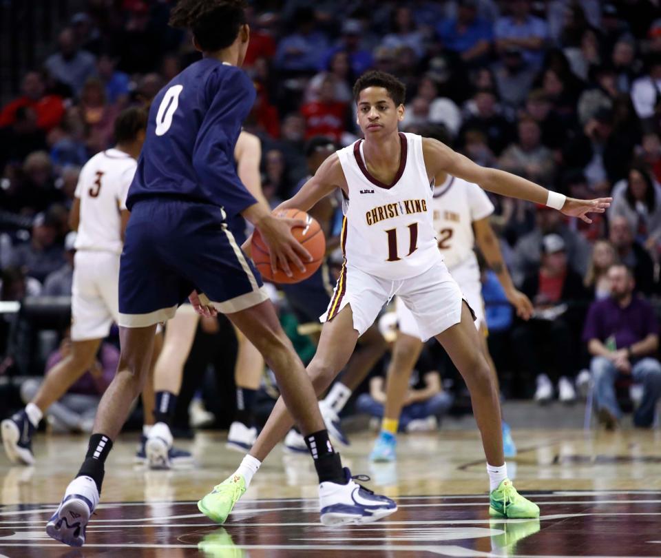 Images Christ the King against Calvary Christian in the 3rd place game during Tournament of Champions action at Great Southern Bank Arena on January 14, 2023.