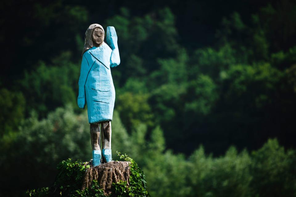 A picture taken on July 5, 2019 shows what conceptual artist Ales 'Maxi' Zupevc claims is the first ever monument of Melania Trump, set in the fields near town of Sevnica, the First Lady's hometown. | JURE MAKOVEC—AFP/Getty Images
