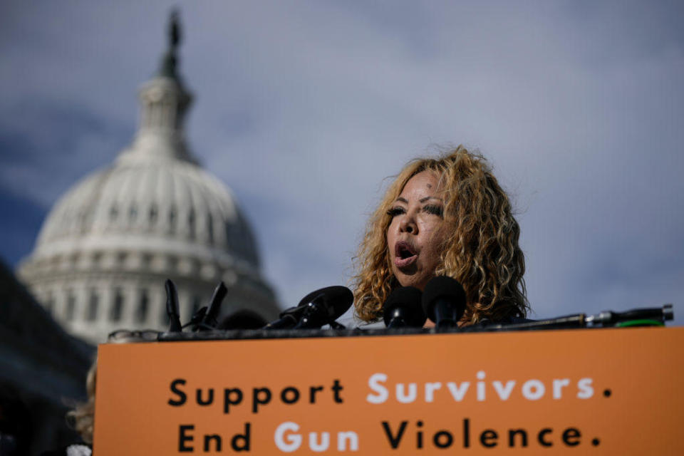 Rep. Lucy McBath (D-GA) speaks during a news conference about gun violence outside the U.S. Capitol on Feb. 8, 2023 in Washington, DC. / Credit: Drew Angerer / Getty Images