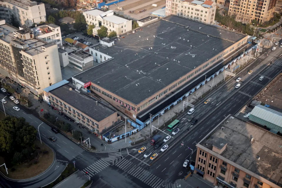 The Huanan Seafood Market is seen from above.