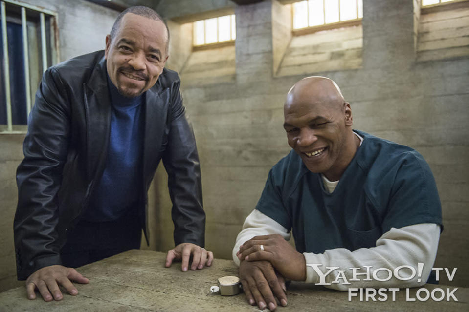 LAW & ORDER: SPECIAL VICTIMS UNIT -- "Monster's Legacy" Episode 1414 -- Pictured: (l-r) Ice-T as Detective Odafin "Fin" Tutuola, Mike Tyson as Reggie Rhodes