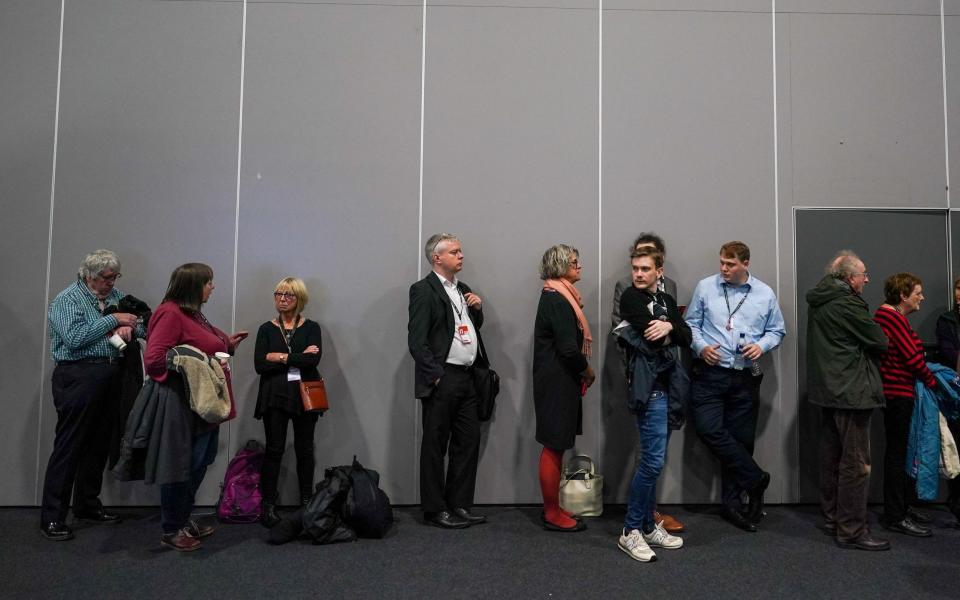 Delegates queue for entry for the key note speech by Labour Party leader Kier Starmer  - Ian Forsyth/Getty Images Europe