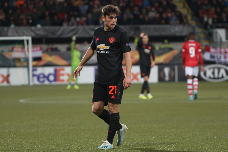 ALKMAAR, NETHERLANDS - OCTOBER 03: Daniel James of Manchester United looks on during the UEFA Europa League group L match between AZ Alkmaar and Manchester United at AFAS-Stadium on October 3, 2019 in Alkmaar, Netherlands. (Photo by TF-Images/Getty Images)