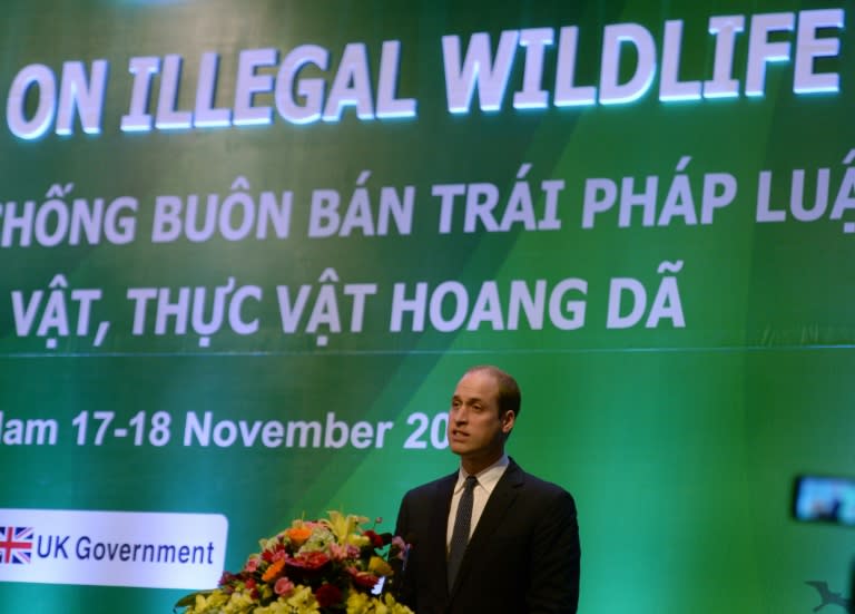 Britain's Prince William, Duke of Cambridge, delivers a speech at the opening of the Hanoi conference on Illegal Wildlife Trade in Hanoi on November 17, 2016