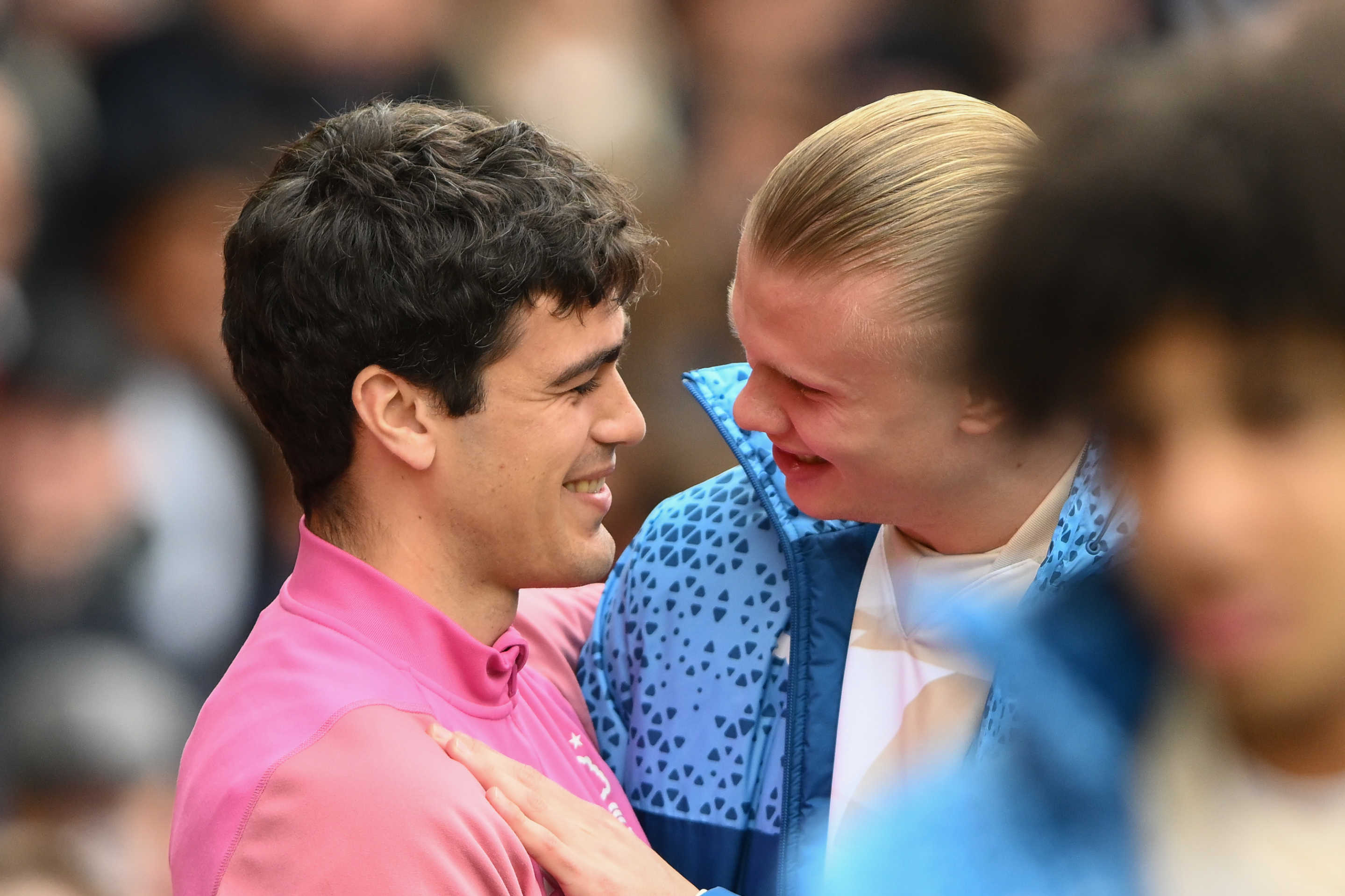 Gio Reyna of Nottingham Forest  and Erling Haland of Manchester City during the Premier League match between Nottingham Forest and Manchester City at the City Ground, Nottingham on Sunday 28th April 2024. (Photo: Jon Hobley | MI News) (Photo by MI News/NurPhoto via Getty Images)