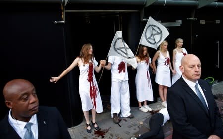 Extinction Rebellion climate change protest during London Fashion Week