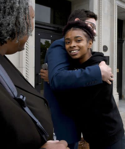 <p>Mark Hertzberg/ZUMA/SplashNews</p> Chrystul Kizer and defense attorney Gregory Holdahl at the Kenosha, Wisconsin, County Courthouse Thursday June 15, 2023.