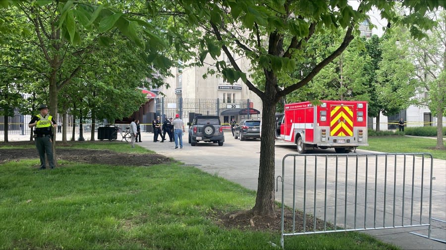 First responders on the scene of Ohio State University after a person fell from the stands of Ohio Stadium during commencement exercises. The person was pronounced dead. (NBC4)