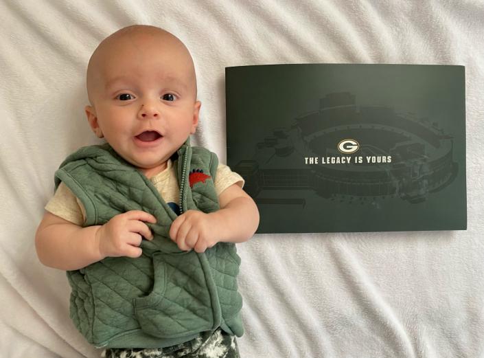 Joseph Woods Frazer of Mechanicsville, Virginia, became a Green Bay Packers shareholder at just 8 weeks old. His stock certificate is framed in his nursery, a gift from his grandpa.