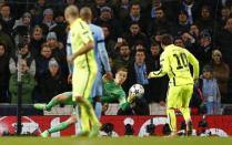 Football - Manchester City v FC Barcelona - UEFA Champions League Second Round First Leg - Etihad Stadium, Manchester, England - 24/2/15 Barcelona's Lionel Messi has his penalty saved by Manchester City's Joe Hart Reuters / Darren Staples Livepic EDITORIAL USE ONLY. - RTR4R10V