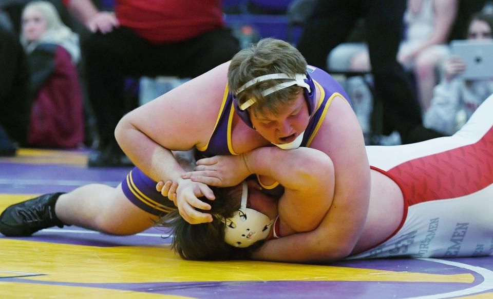 Nevada's Camdan Vincent pinned Roland-Story's Colin Hansen in the finals at 285 to claim his first individual conference championship in his final try Friday at Nevada.