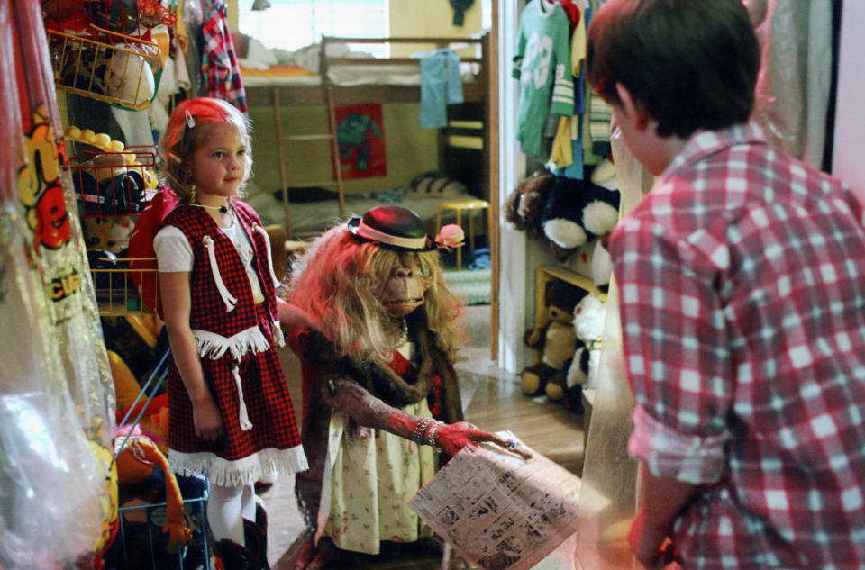 Henry Thomas and Drew Barrymore on the set of "E.T."