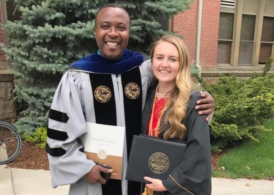 Payton McGriff, right, with Romauld Afatchao, the University of Idaho professor from Togo who convinced McGriff to go to Togo, where McGriff launched her nonprofit Style Her Empowered, which provides school uniforms, tuition, menstrual products, school supplies and tutoring to about 1,500 girls.