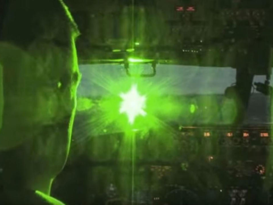 The use of laser beams against aeroplanes is a growing problem: Image taken from YouTube