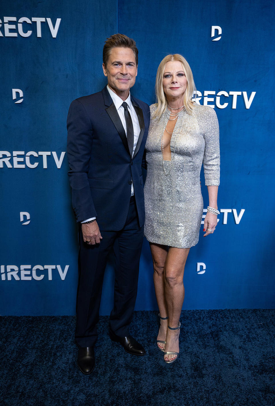 Actor Rob Lowe and makeup artist Sheryl Berkoff attend the DIRECTV Streaming With The Stars Hosted by Rob Lowe event at Spago on March 10, 2024 in Beverly Hills, California.