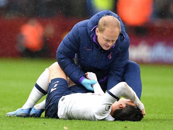 Son Heung-min suffered a fractured arm in Tottenham’s 3-2 victory over Aston Villa (AFP via Getty)