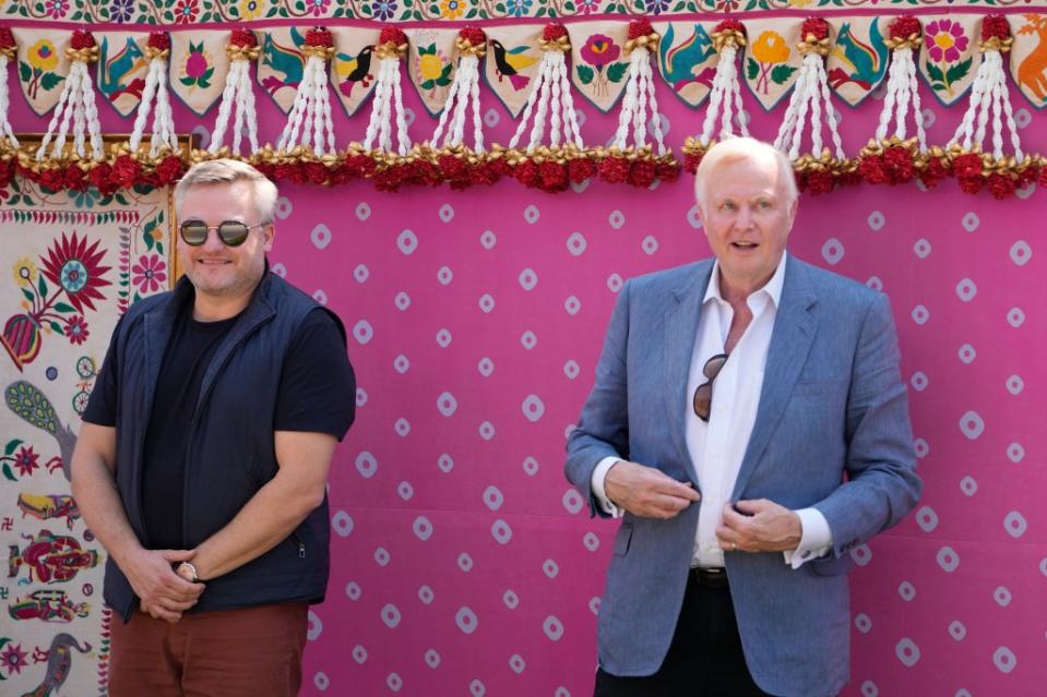 Murray Auchincloss, left, CEO of BP, and Bob Dudley, former CEO of BP, pose for a photograph as they arrive to attend the pre-wedding bash. AP