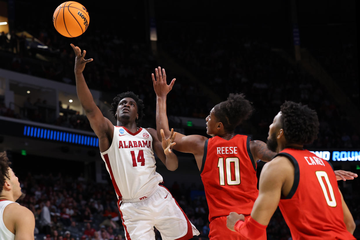 Charles Bediako (14) and the Alabama Crimson Tide are two wins away from the Final Four. (Photo by Kevin C. Cox/Getty Images)