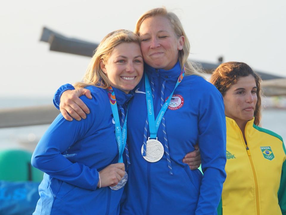 Stephanie Roble, left, and Maggie Shea, right, after winning a silver medal at the PanAmerican Games in 2019.