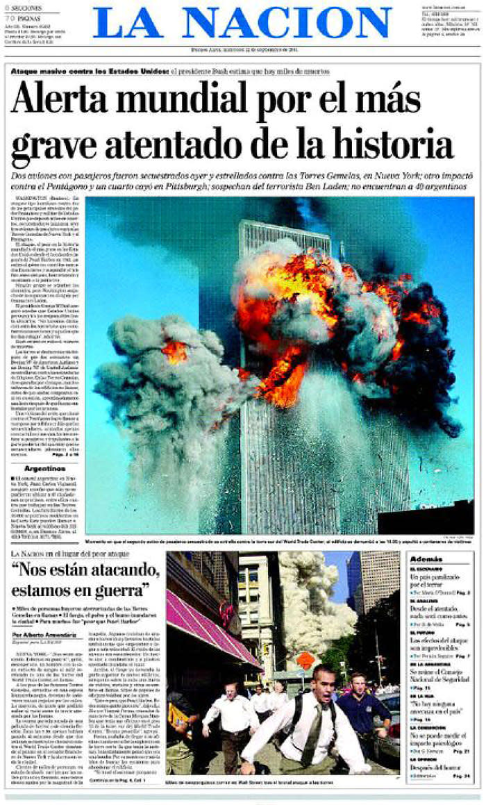 How the 9/11 attacks were reported on front pages around the world