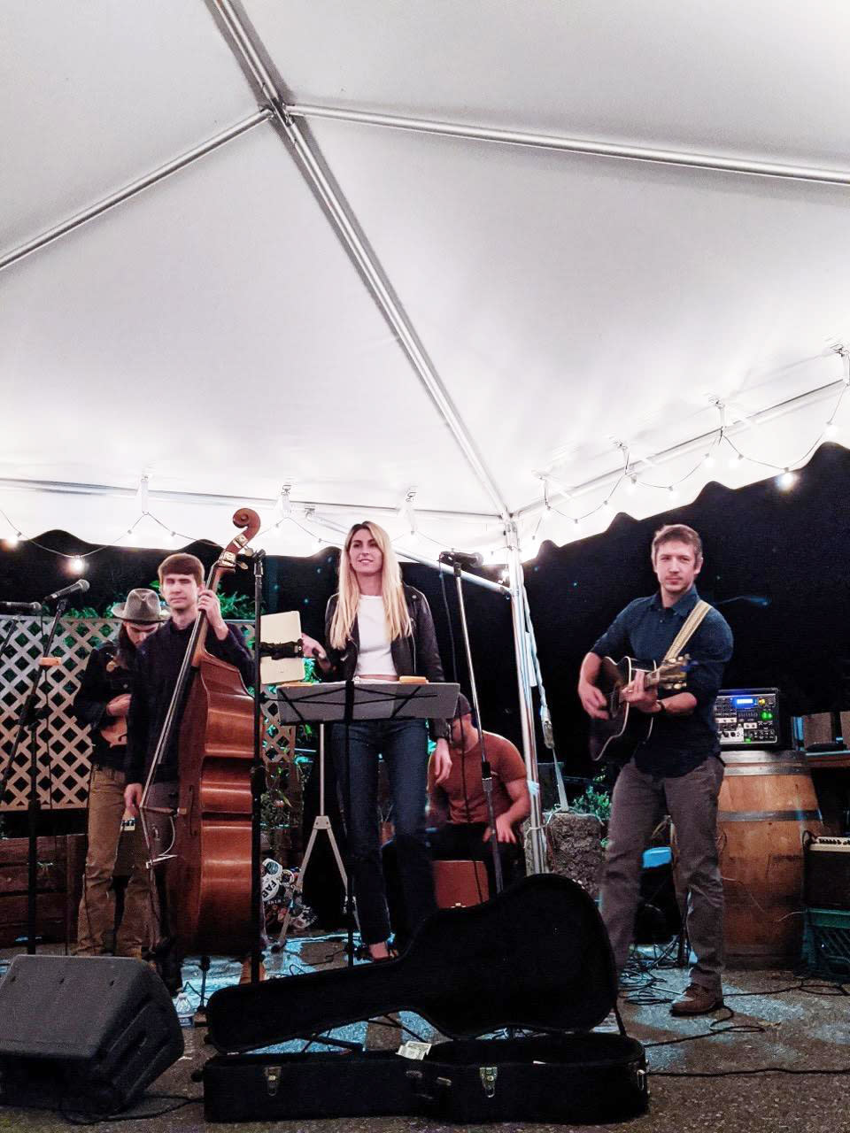 That's me in the center, playing with The Noble Brothers band at a local outdoor venue recently. (Brie Devlin)