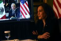 U.S. Vice President Kamala Harris and Mexico's President Andres Manuel Lopez Obrador hold a virtual bilateral meeting, in Washington