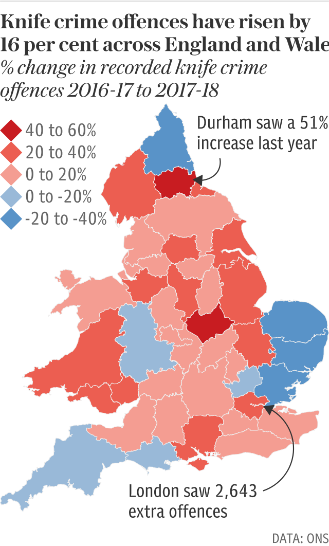 Knife crime offences mapped by police force