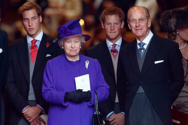 <p>Max Mumby/Indigo/Getty Images</p> Prine William, Queen Elizabeth, Prince Harry and Prince Philip at the wedding of Lady Tamara Grosvenor and Edward van Cutsem at Chester Cathedral on November 6, 2004 in Chester, England.