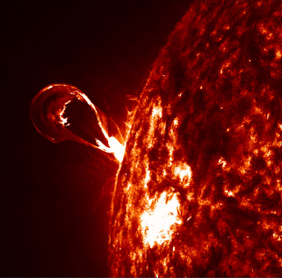 A photo of a solar eruption from Oct. 14, 2012, as seen by NASA's Solar Dynamic Observatory.