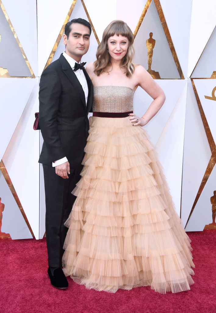 <p>Kumail Nanjiani and Emily V. Gordon attend the 90th Academy Awards in Hollywood, Calif., March 4, 2018. (Photo: Getty Images) </p>