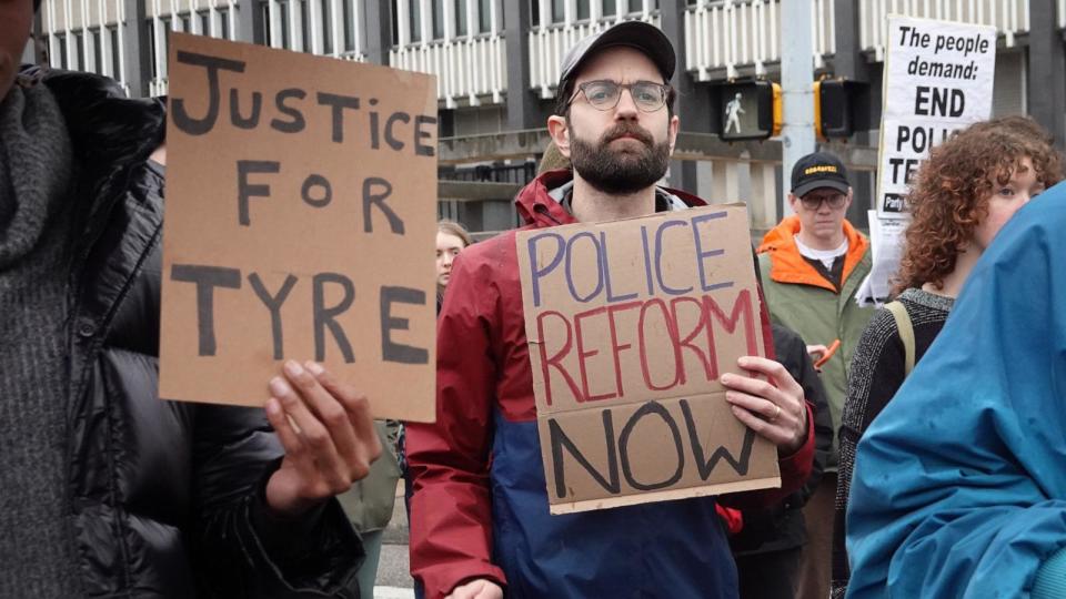 PHOTO:Demonstrators march through downtown protesting the death of Tyre Nichols, Jan. 28, 2023, in Memphis, Tenn. (Scott Olson/Getty Images)