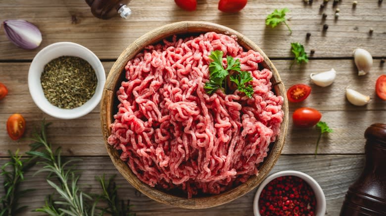 ground beef and other ingredients